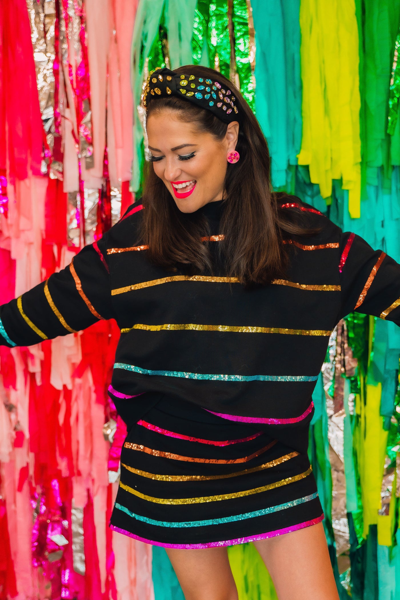 BC Black Rainbow Sequin Stripe Sweatshirt & Skirt Set PRE-ORDER (Est Ship 10/2)