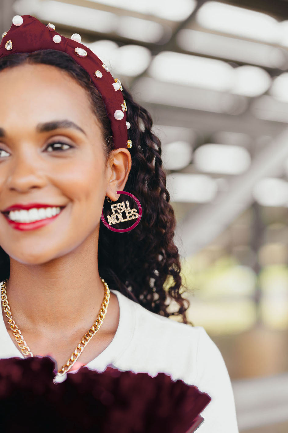 Florida State FSU NOLES Garnet Pavé Hoop Earrings