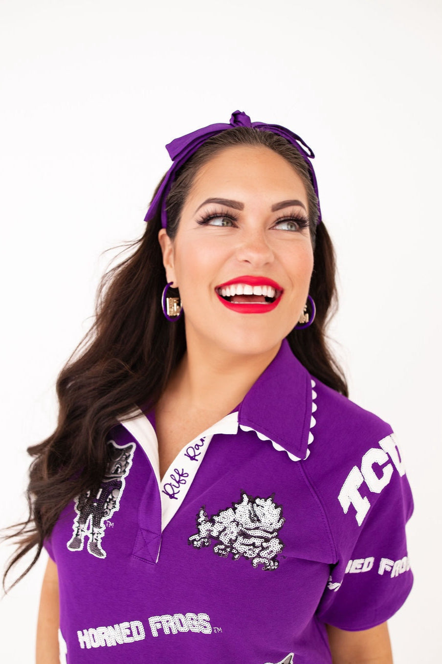 TCU Purple Thin Embroidered Ribbon Bow Headband