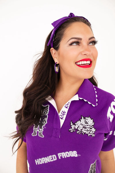 TCU RIFF RAM Purple Pavé Hoop Earrings