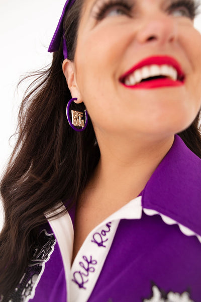 TCU RIFF RAM Purple Pavé Hoop Earrings