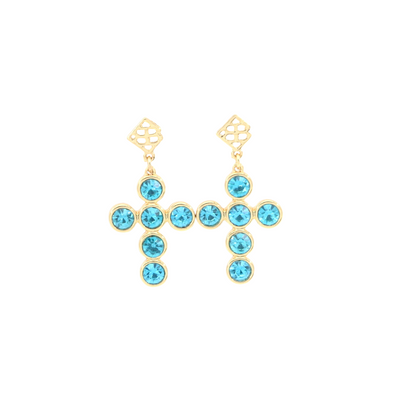 Blue Crystal Cross Earrings