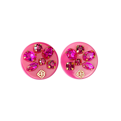 Pink Resin Dot Studs with Pink Crystals