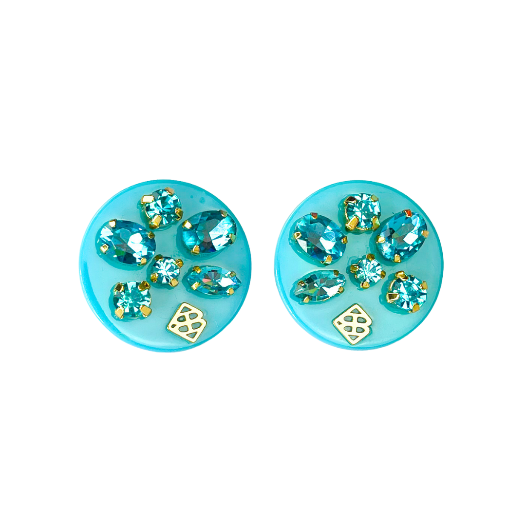 Blue Resin Dot Studs with Blue Crystals