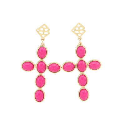 Pink Cabochon Cross Earrings