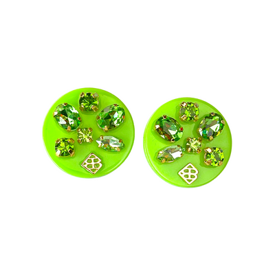 Green Resin Dot Studs with Green Crystals