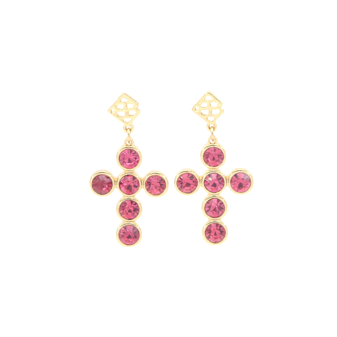 Pink Crystal Cross Earrings