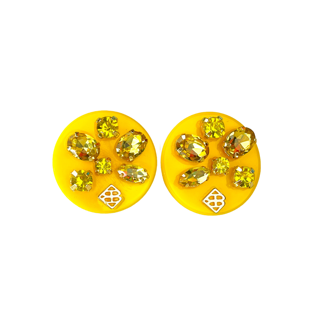 Yellow Resin Dot Studs with Yellow Crystals