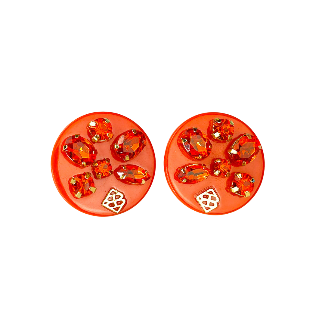 Orange Resin Dot Studs with Orange Crystals