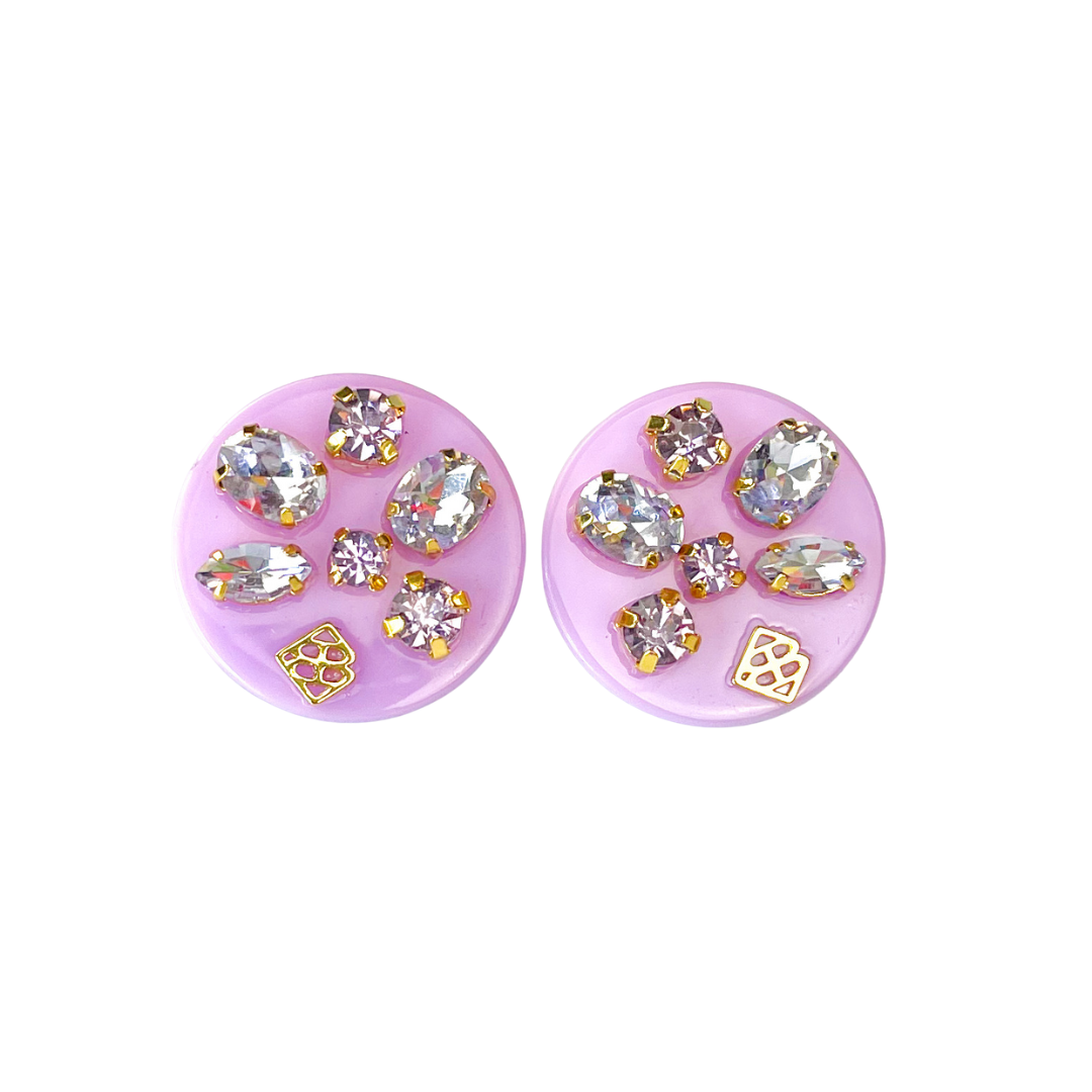 Lavender Purple Resin Dot Studs with Lavender Crystals