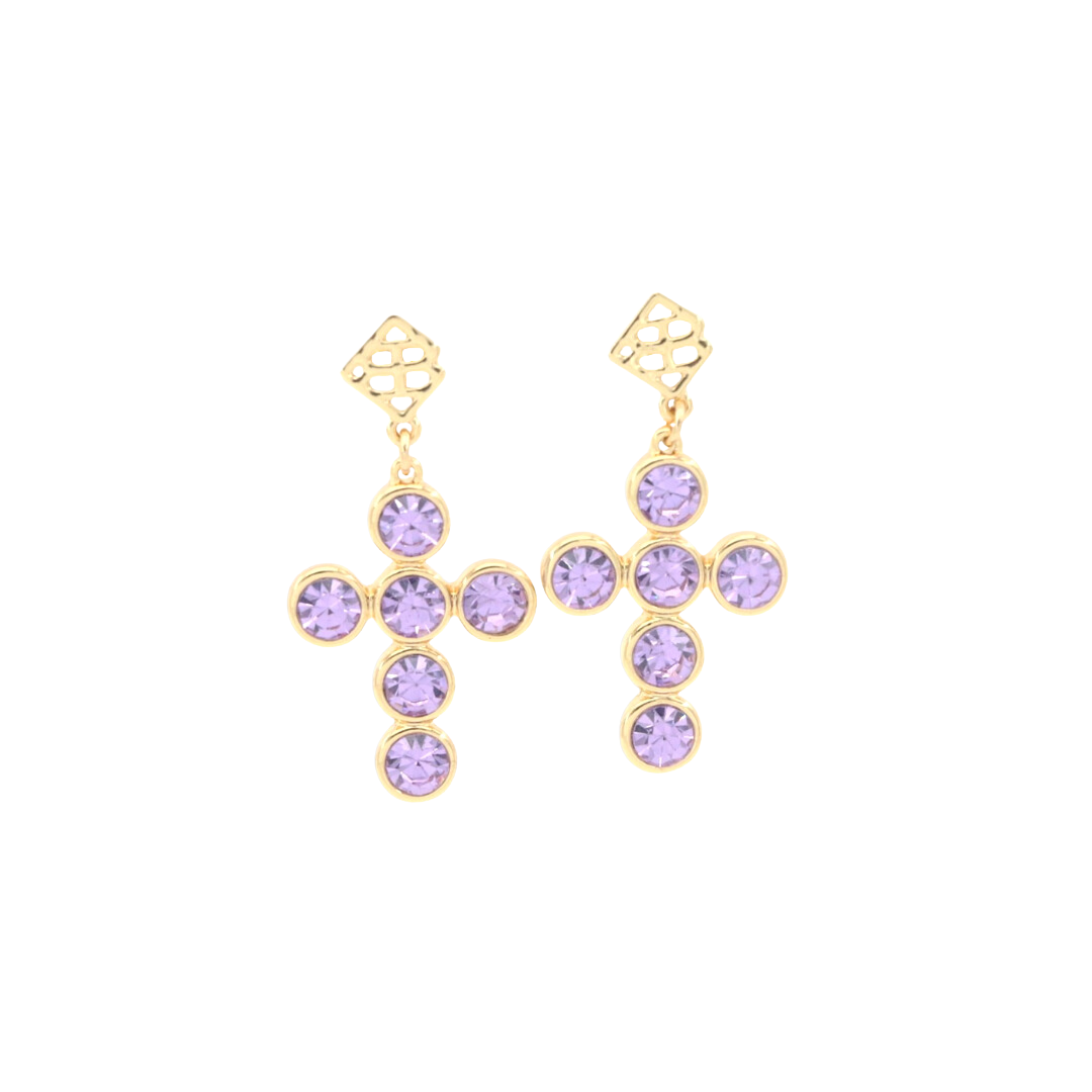 Lavender Crystal Cross Earrings