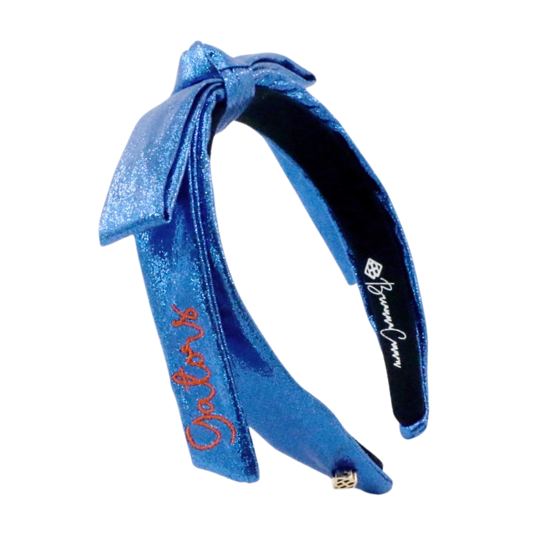 Florida Blue Thin Embroidered Ribbon Bow Headband