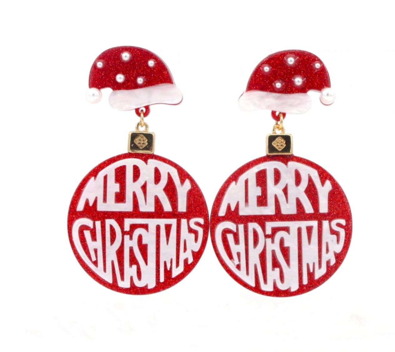 Red Merry Christmas Earring with Santa Hat