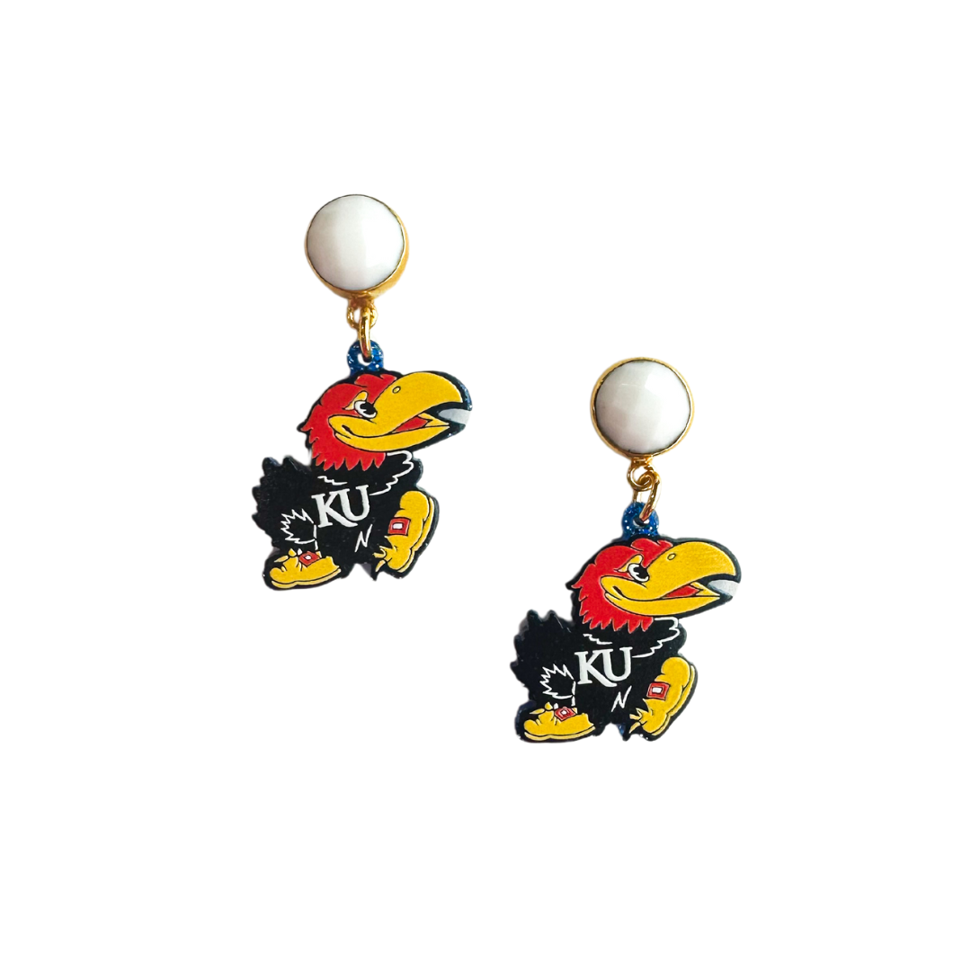 Kansas Mini Jayhawk Logo Earrings