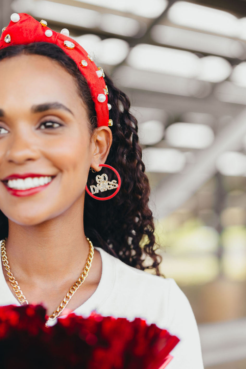 Georgia GO DAWGS Red Pavé Hoop Earrings