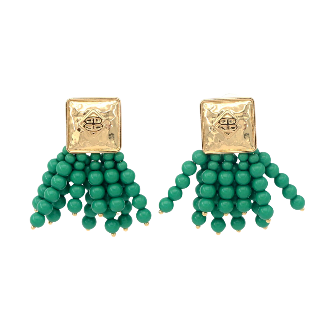 Square BC Icon Green Beaded Earrings