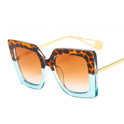 Retro Blue and Leopard Square Frame BC Sunglasses