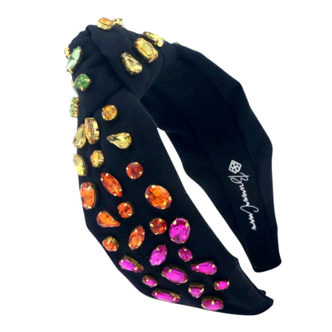 Adult Black Headband with Rainbow Gradient Hand-Sewn Crystals