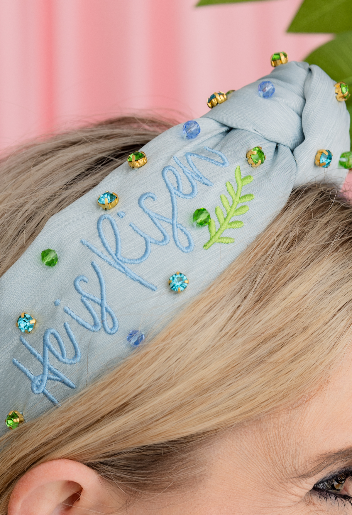 Child Size Embroidered He is Risen Headband with Crystals