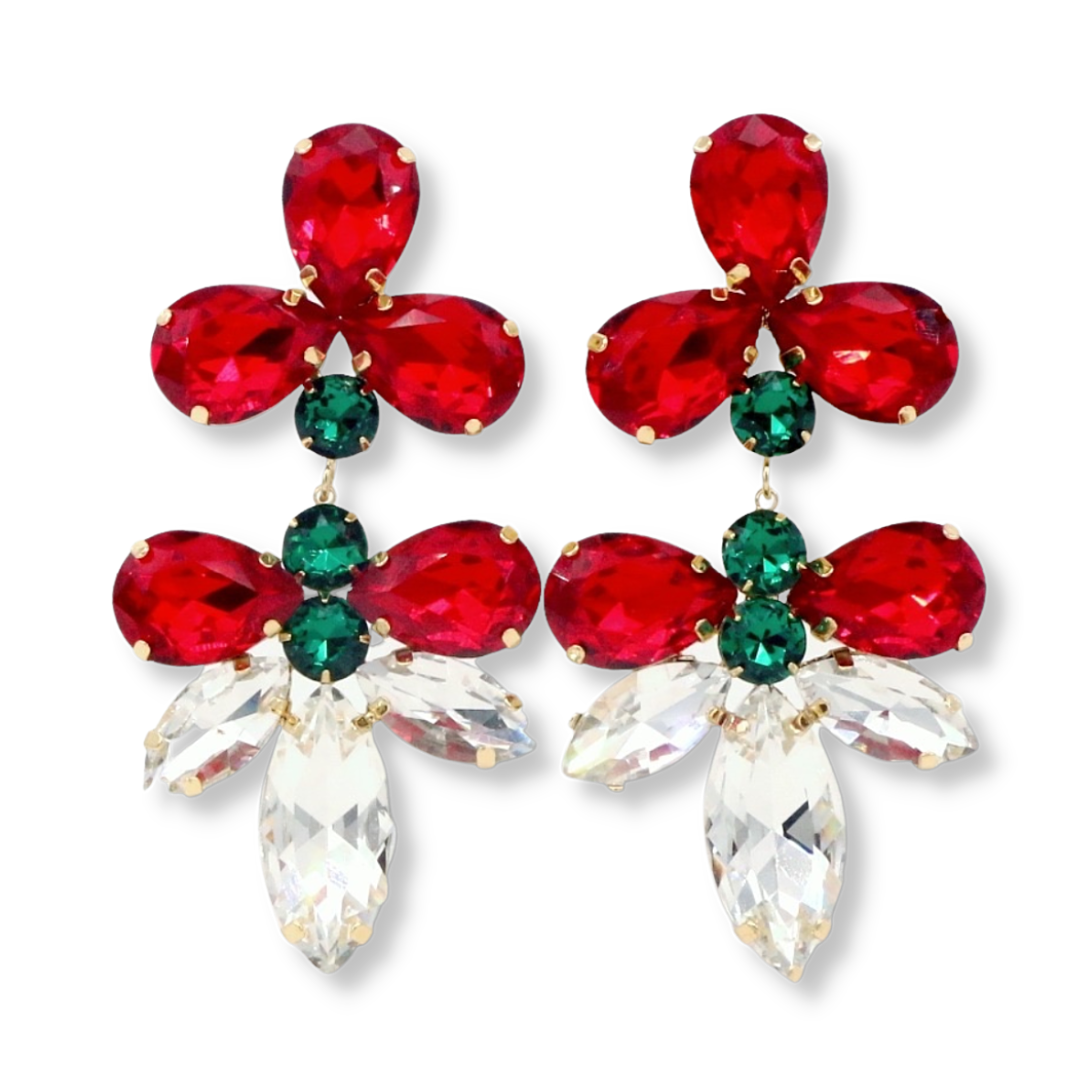 Jeweled Christmas Chandelier Statement Earrings