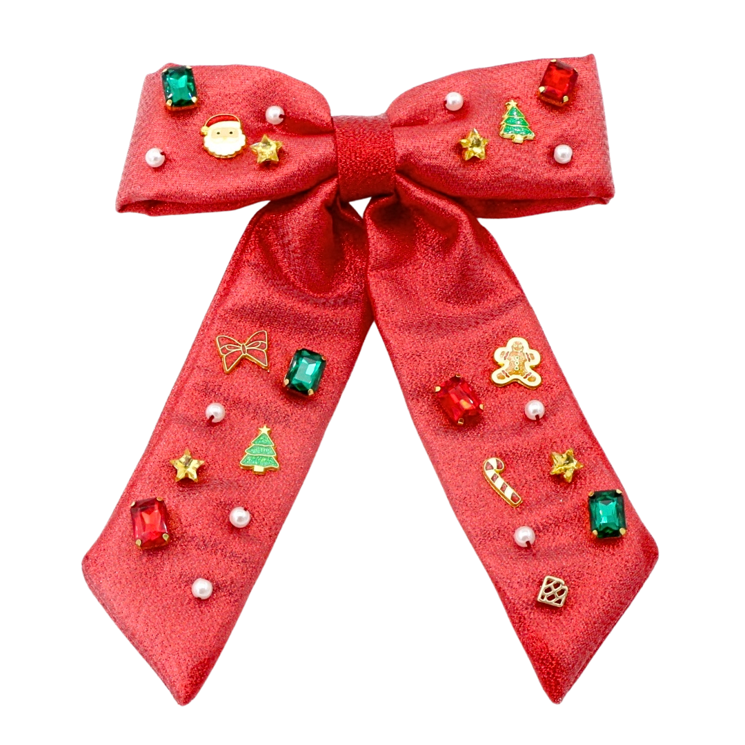 Red Shimmer Christmas Bow Barrette