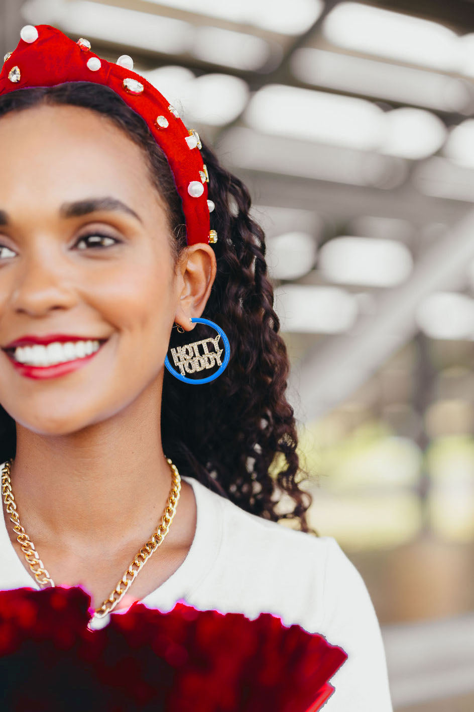 Ole Miss HOTTY TODDY Powder Blue Pavé Hoop Earrings