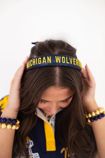 Michigan Navy Thin Embroidered Headband