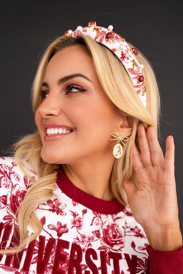 Alabama Pearl Bow Medallion Earrings