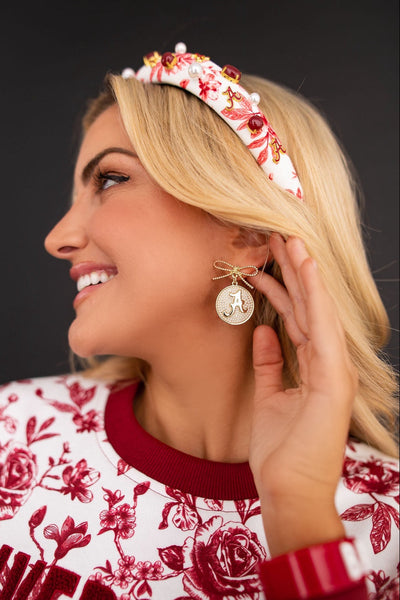 Alabama Pearl Bow Medallion Earrings