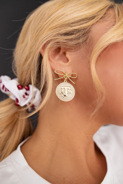 Texas A&M Logo Pearl Medallion Earring