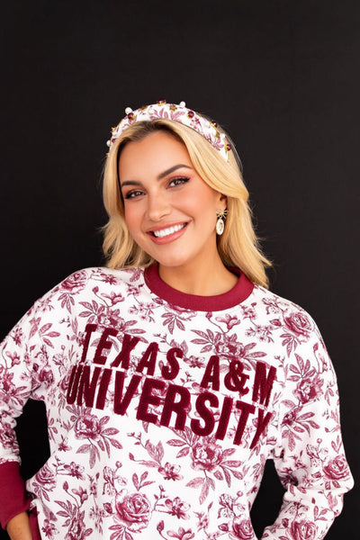 Texas A&M Floral Toile Logo Headband