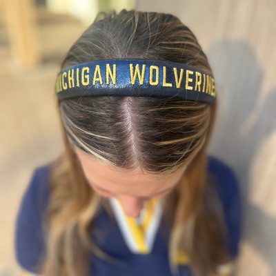 Michigan Navy Thin Embroidered Headband