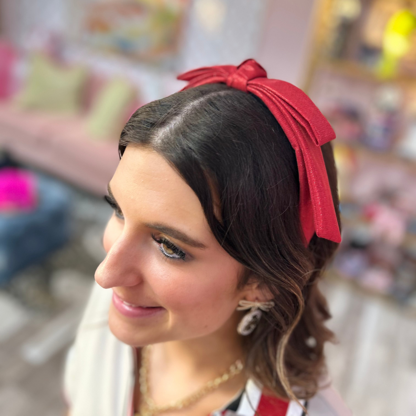 Ohio State Scarlet Thin Embroidered Ribbon Bow Headband