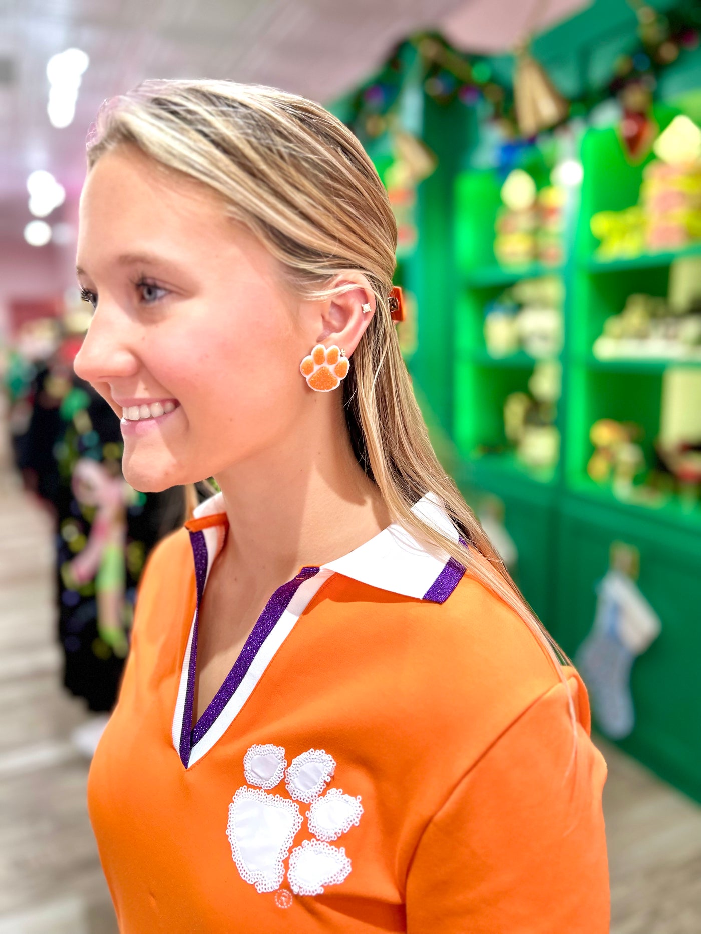 Clemson Orange Glitter Paw Studs