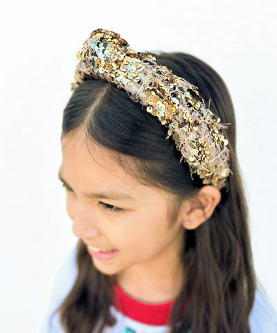 Child Size Gold Sequin Tweed Headband