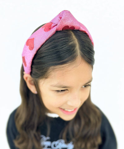 Child Size Pink & Red Hearts Shimmer Headband