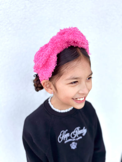 Child Size Hot Pink Boucle Side Bow Headband