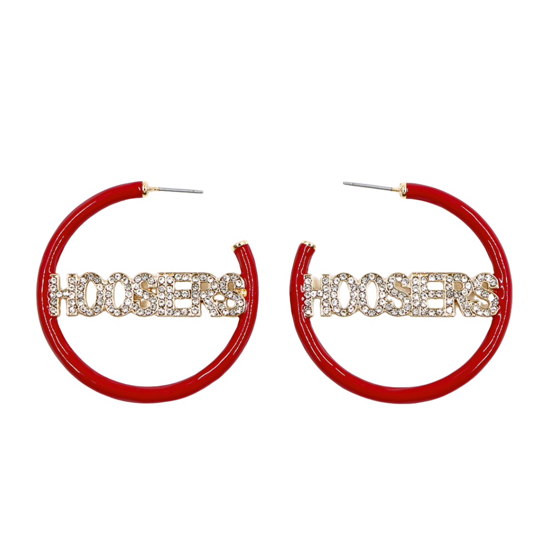 Indiana HOOSIERS Crimson Pavé Hoop Earrings