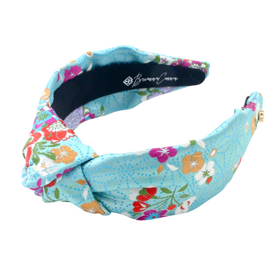 Adult Size Light Blue Floral Silk Headband