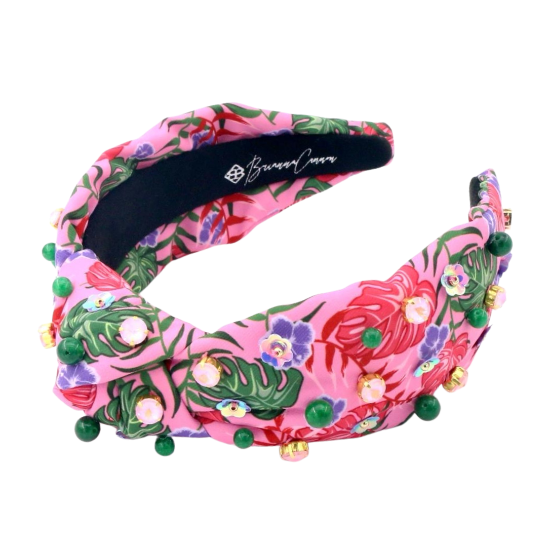 Adult Size Pink Luau Headband With Crystals & Beads