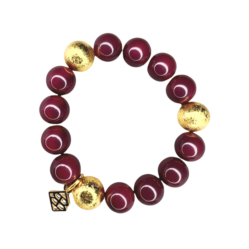 Maroon Beaded Brianna Bracelet with gold stations
