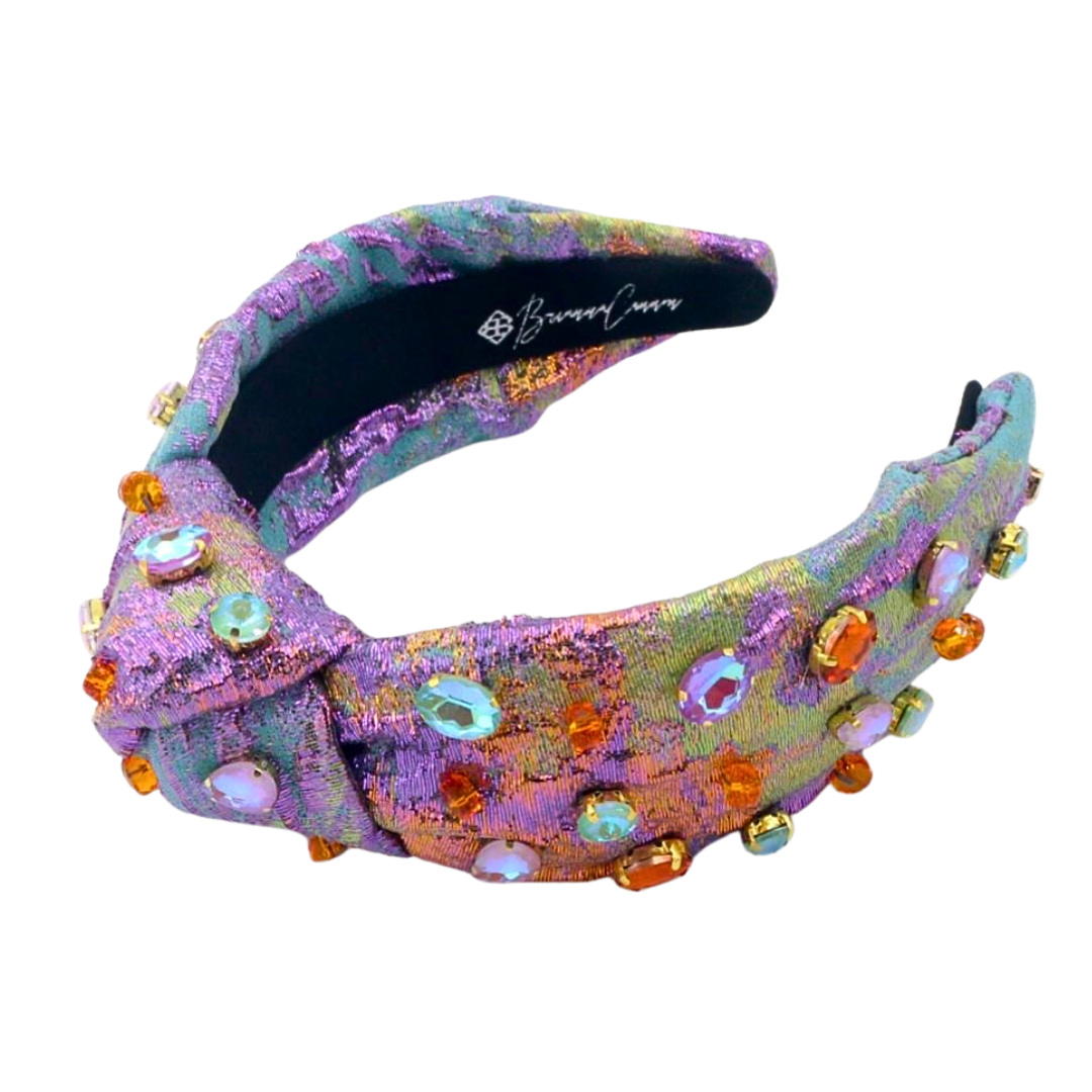 Adult Size Metallic Iridescence Brocade Headband With Crystals