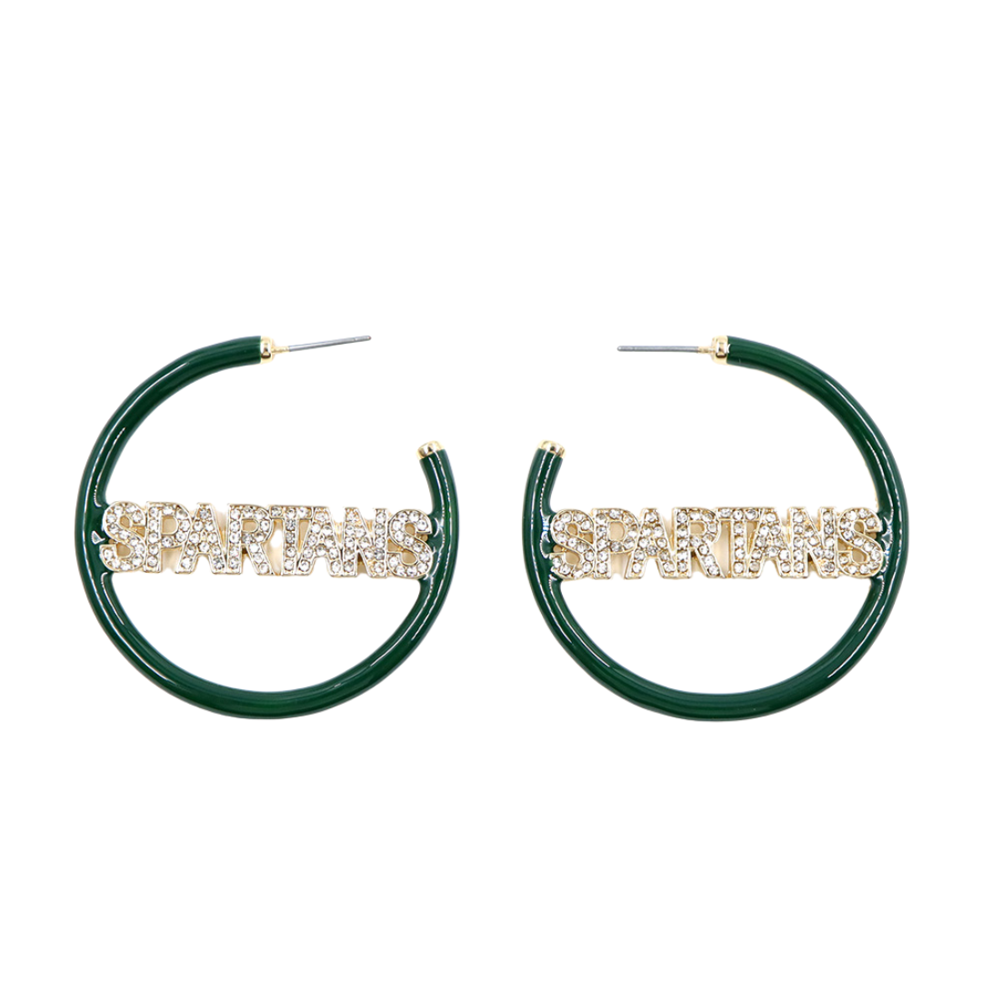 Michigan State SPARTANS Green Pavé Hoop Earrings