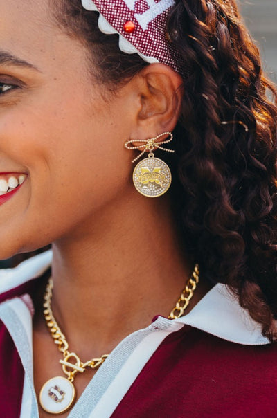 Mississippi State Logo  Pearl Medallion Earring