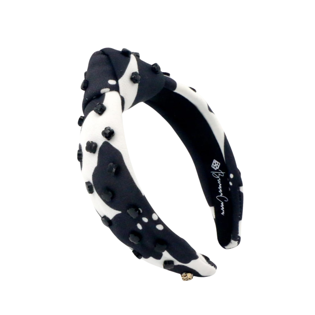 Child Size Monochrome Black Floral Headband with Black Beads