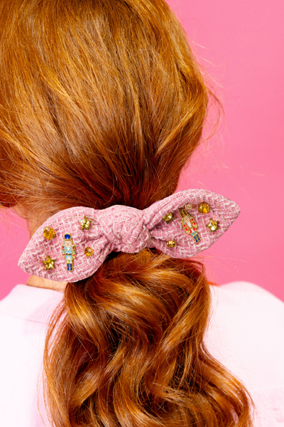 Pink and Gold Tweed Nutcracker Bow Scrunchie