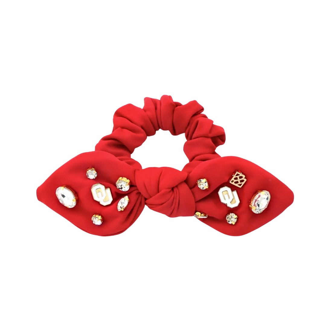 Oklahoma Crimson Logo Bow Scrunchie