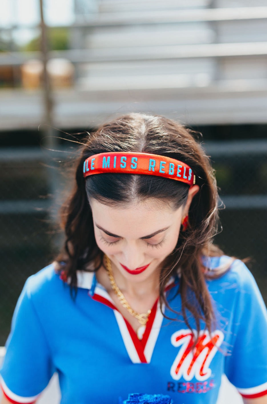 Ole Miss  Red Thin Embroidered Headband