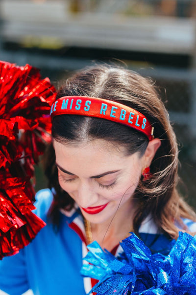 Ole Miss  Red Thin Embroidered Headband