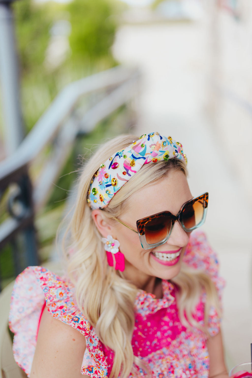 Adult Size Otomi Print Headband with Crystals